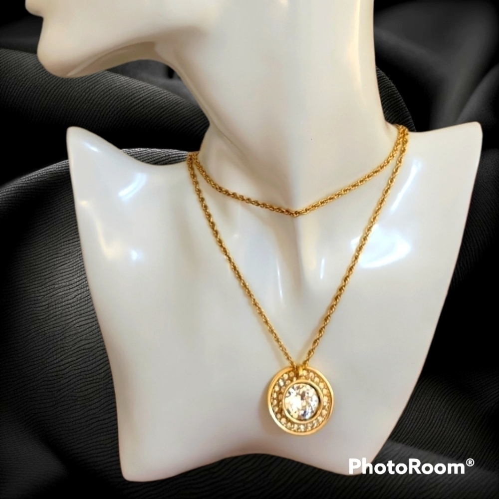 SWAROVSKI Crystal Coffee Cup Saucer  Pendant Chain Necklace
